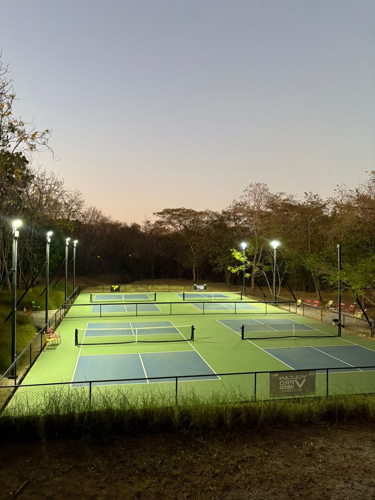 Pickleball courts lit at night